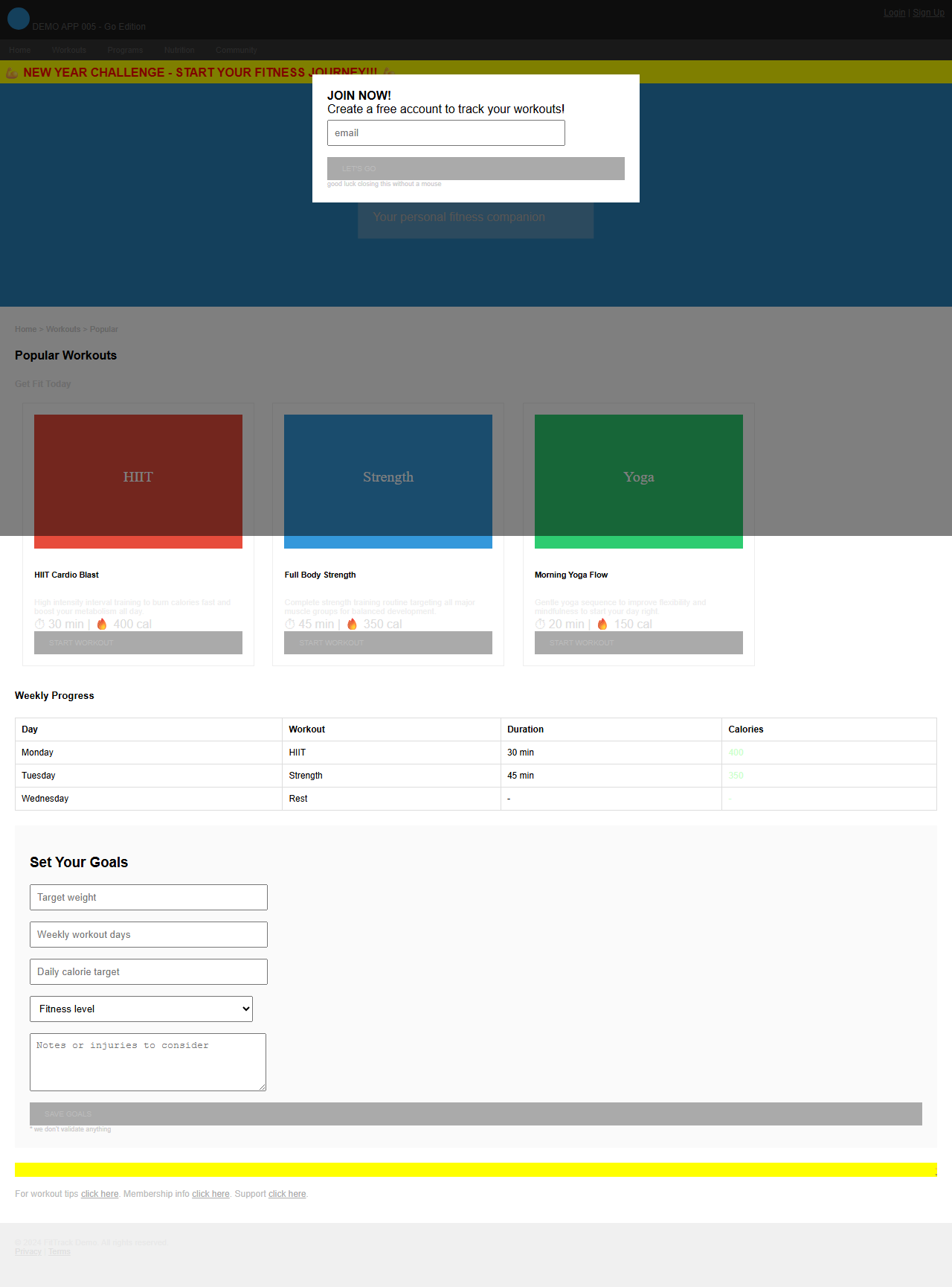 Demo app 005 home page