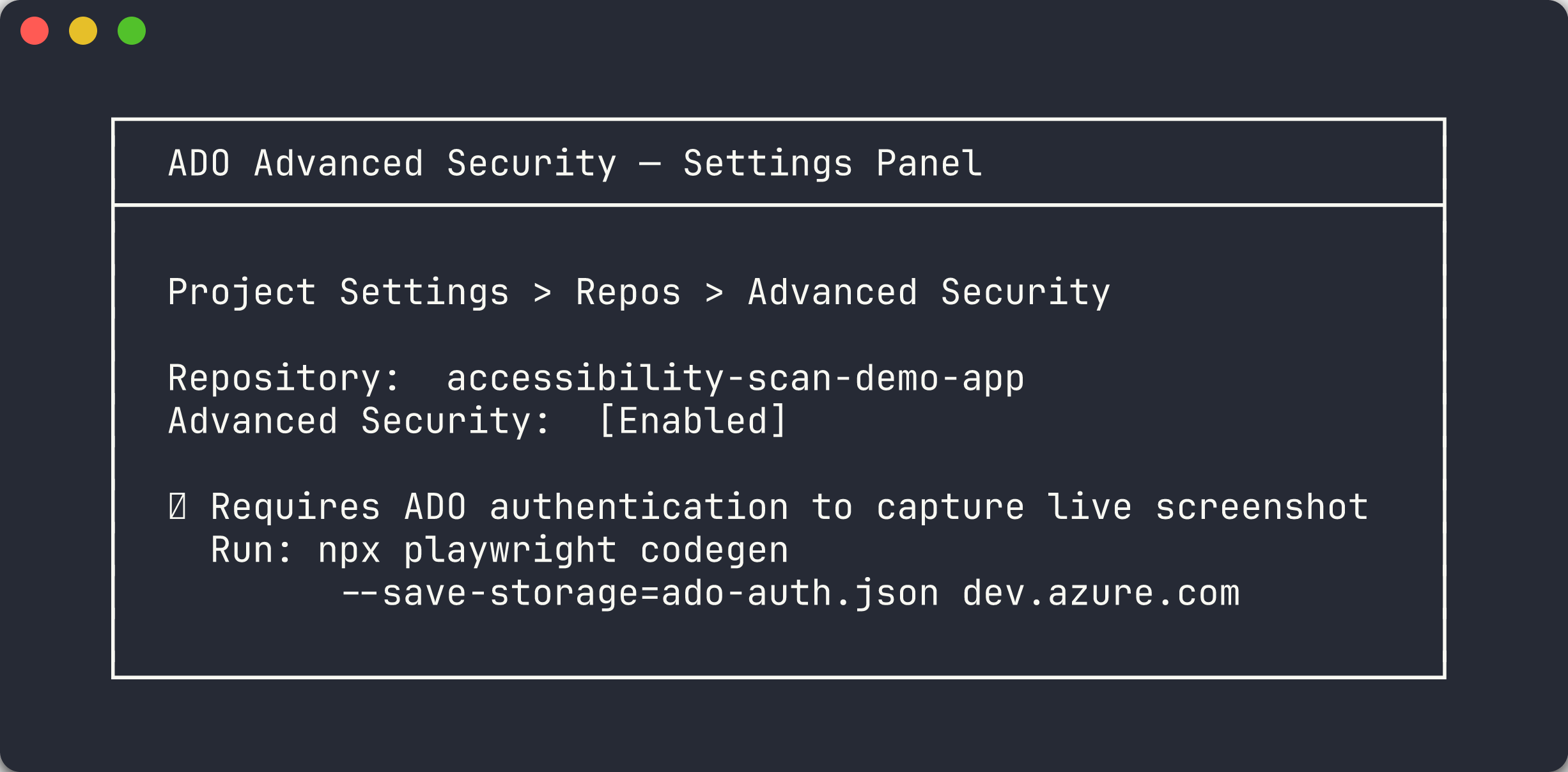 ADO Advanced Security settings panel