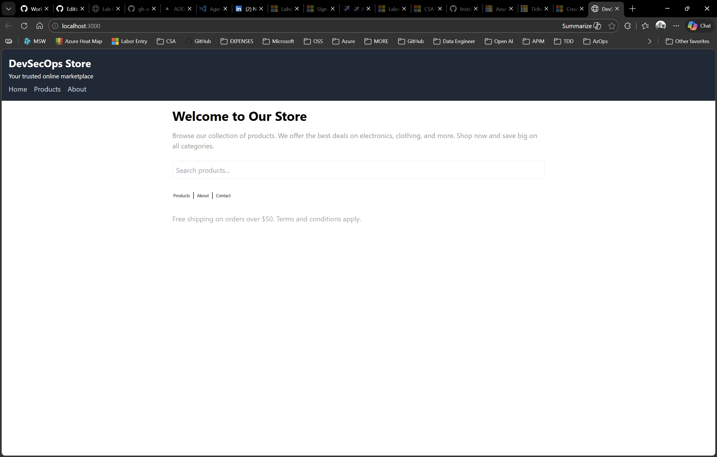 Browser showing sample app at localhost:3000
