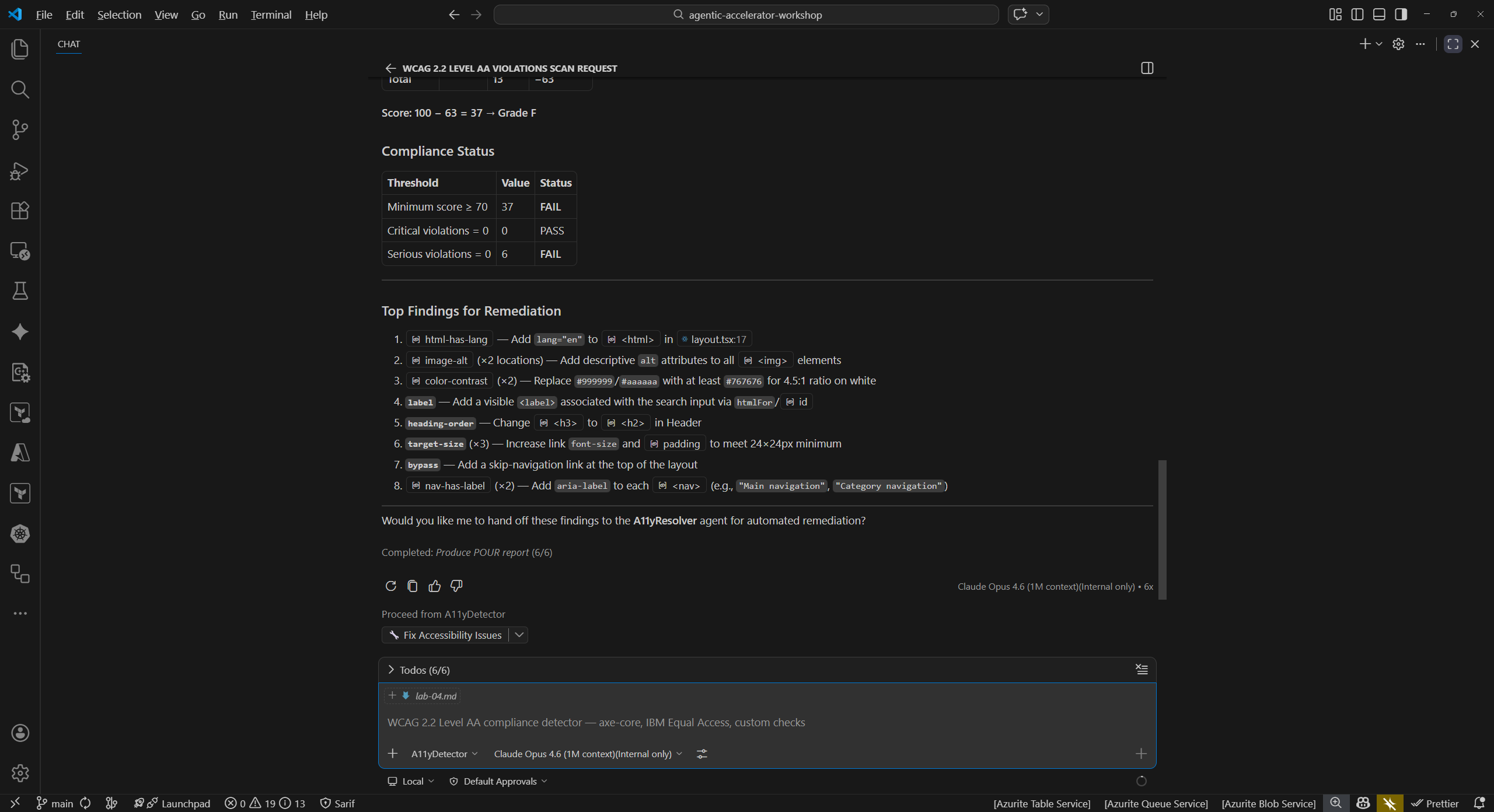 Accessibility detector full scan output