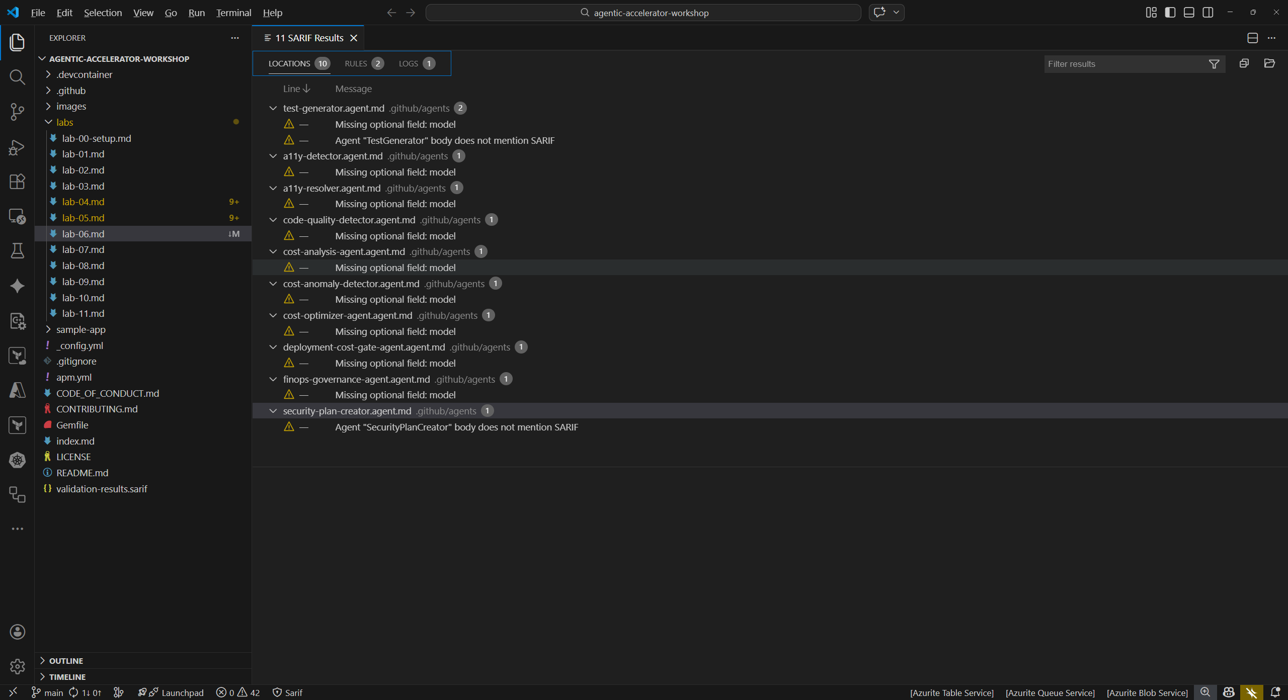 SARIF Viewer extension showing findings tree