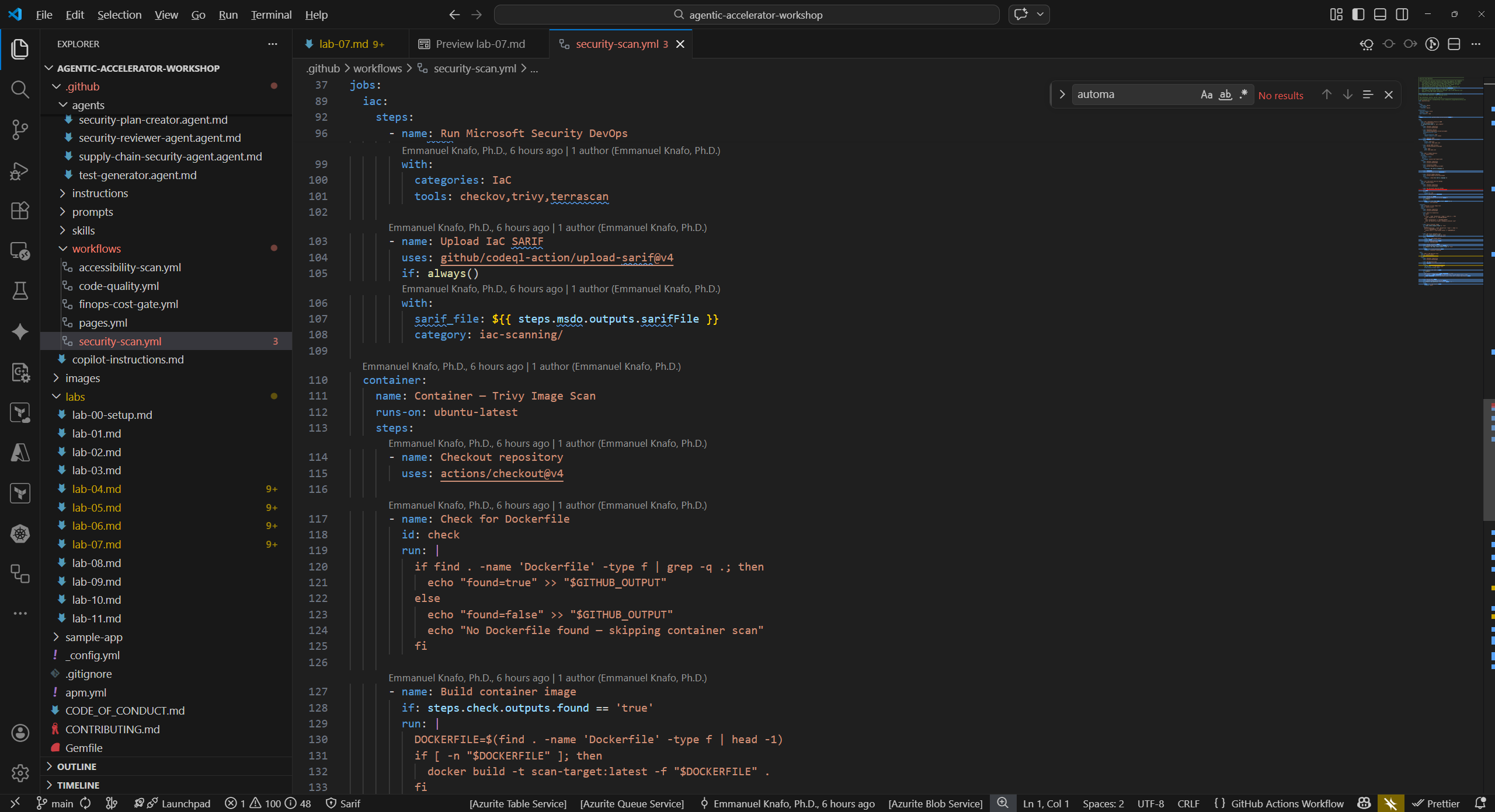 Workflow YAML file in VS Code