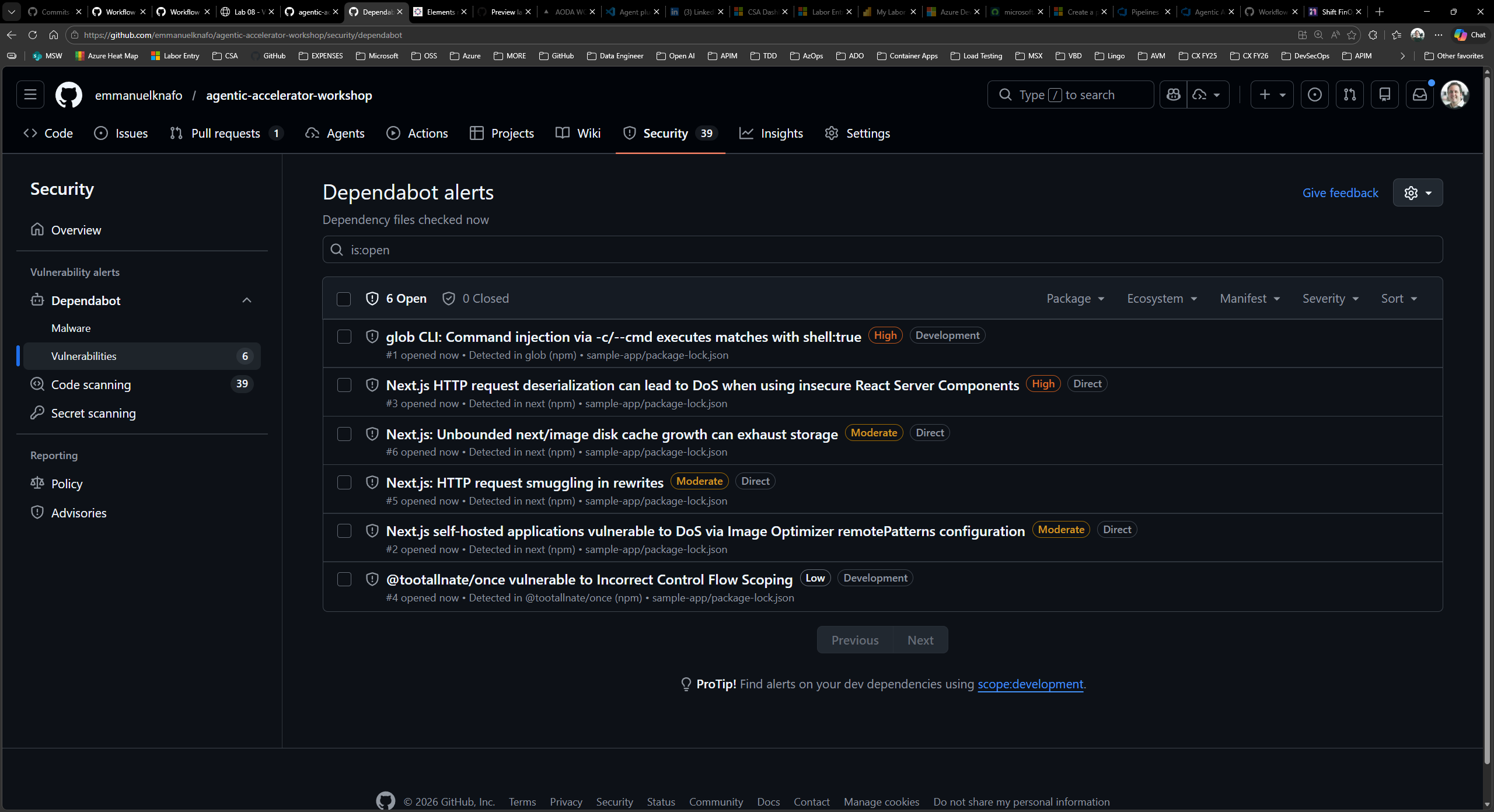 Dependabot alerts page