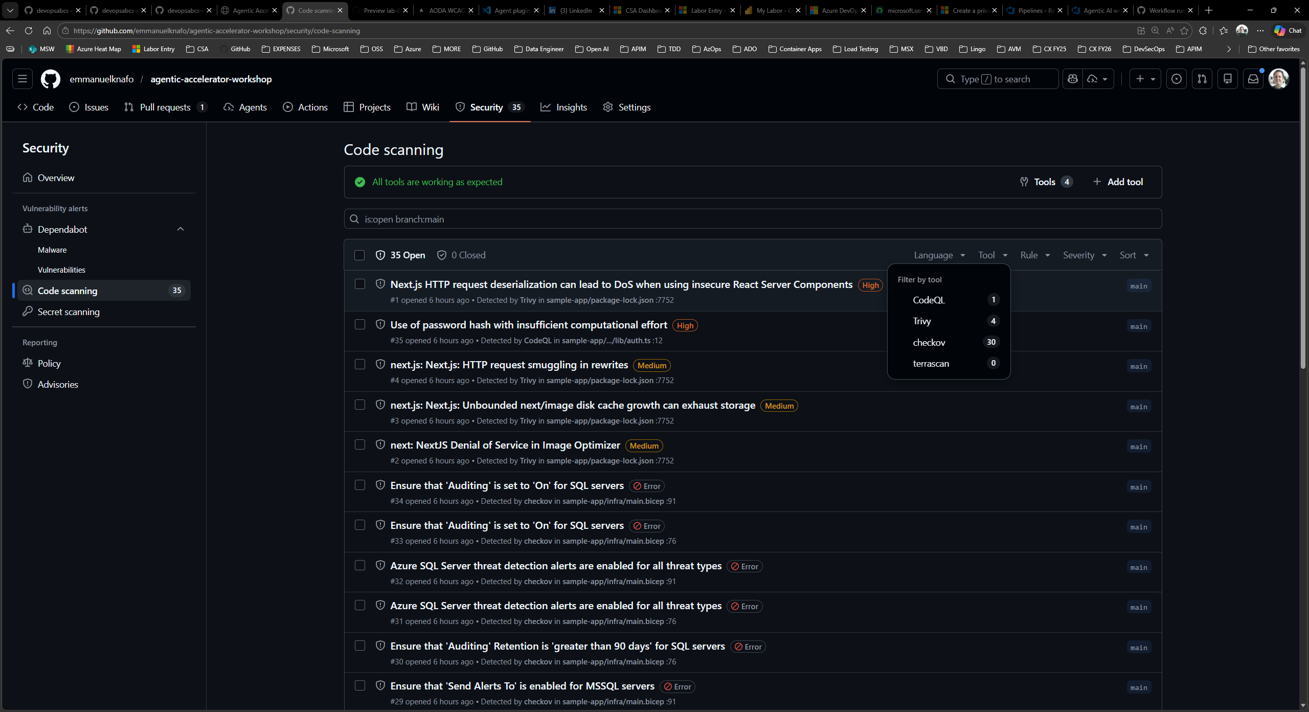 GitHub Security tab overview