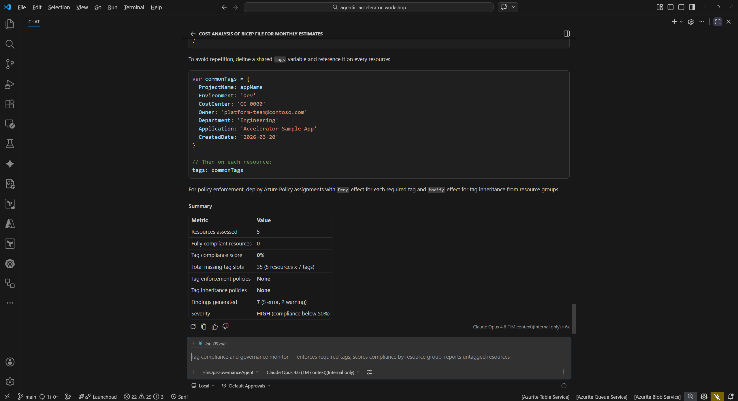 Tag governance agent identifying missing tags
