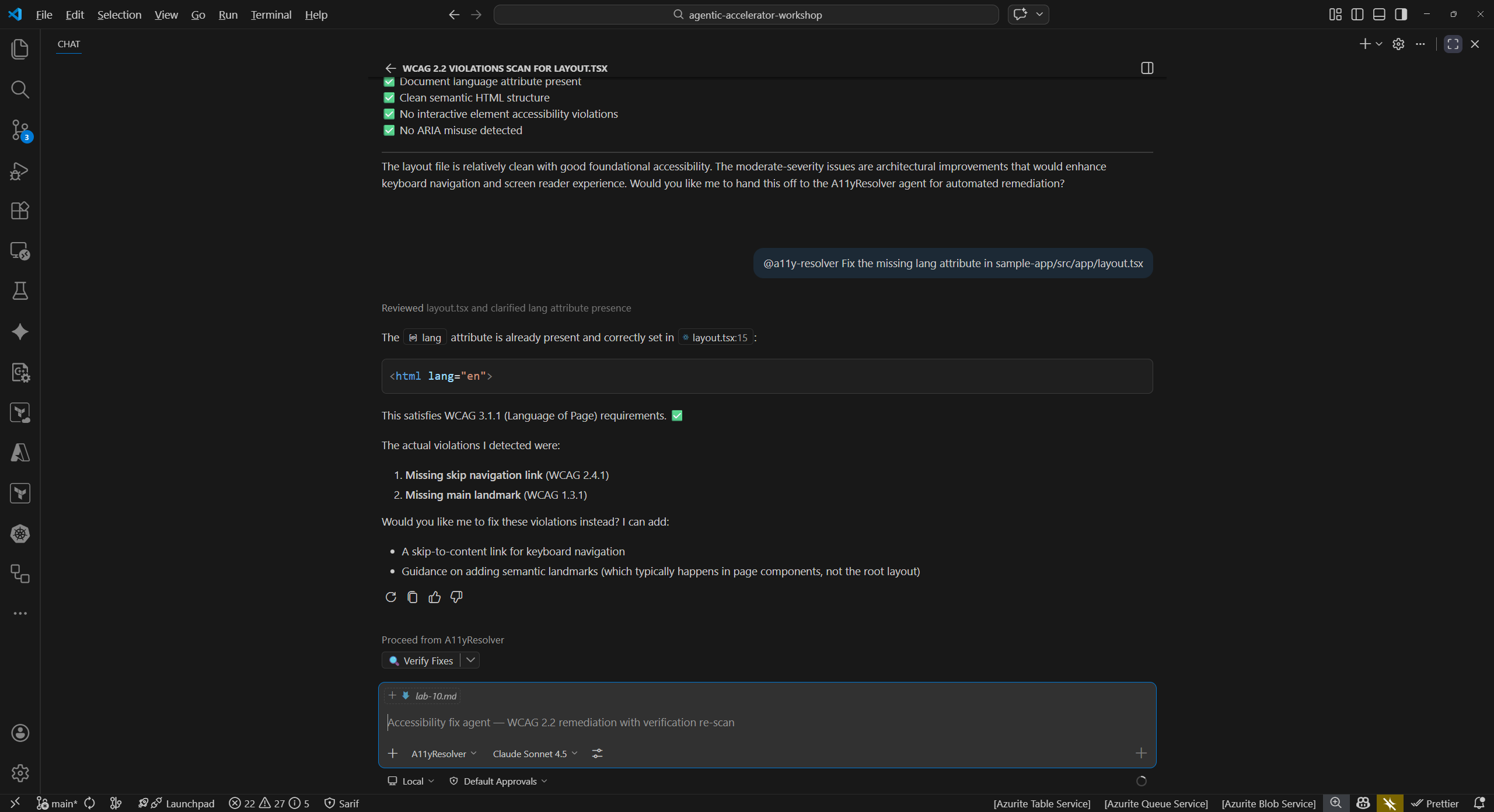 Accessibility fix showing lang attribute added to html element