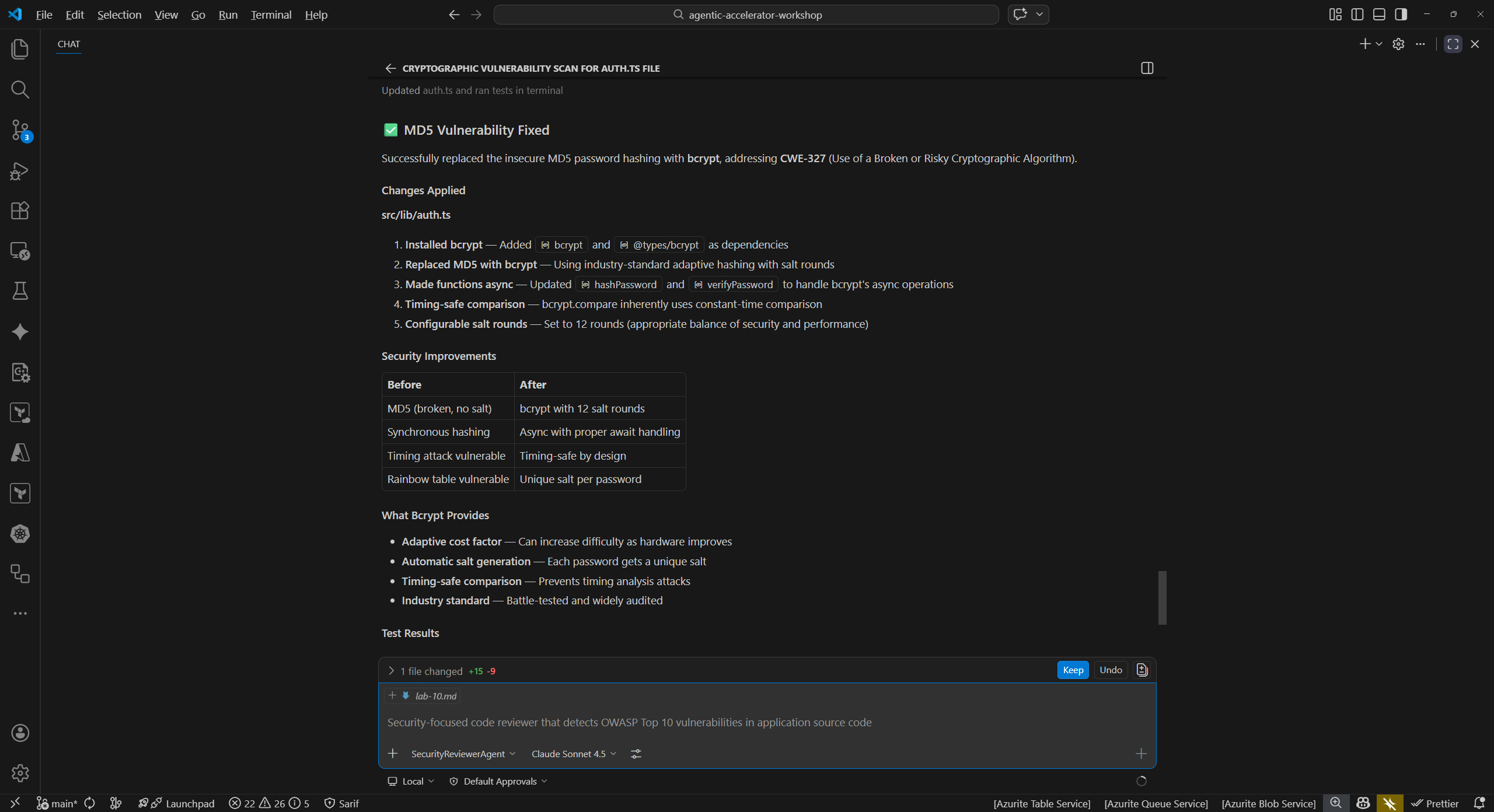 Security remediation showing before and after scan results