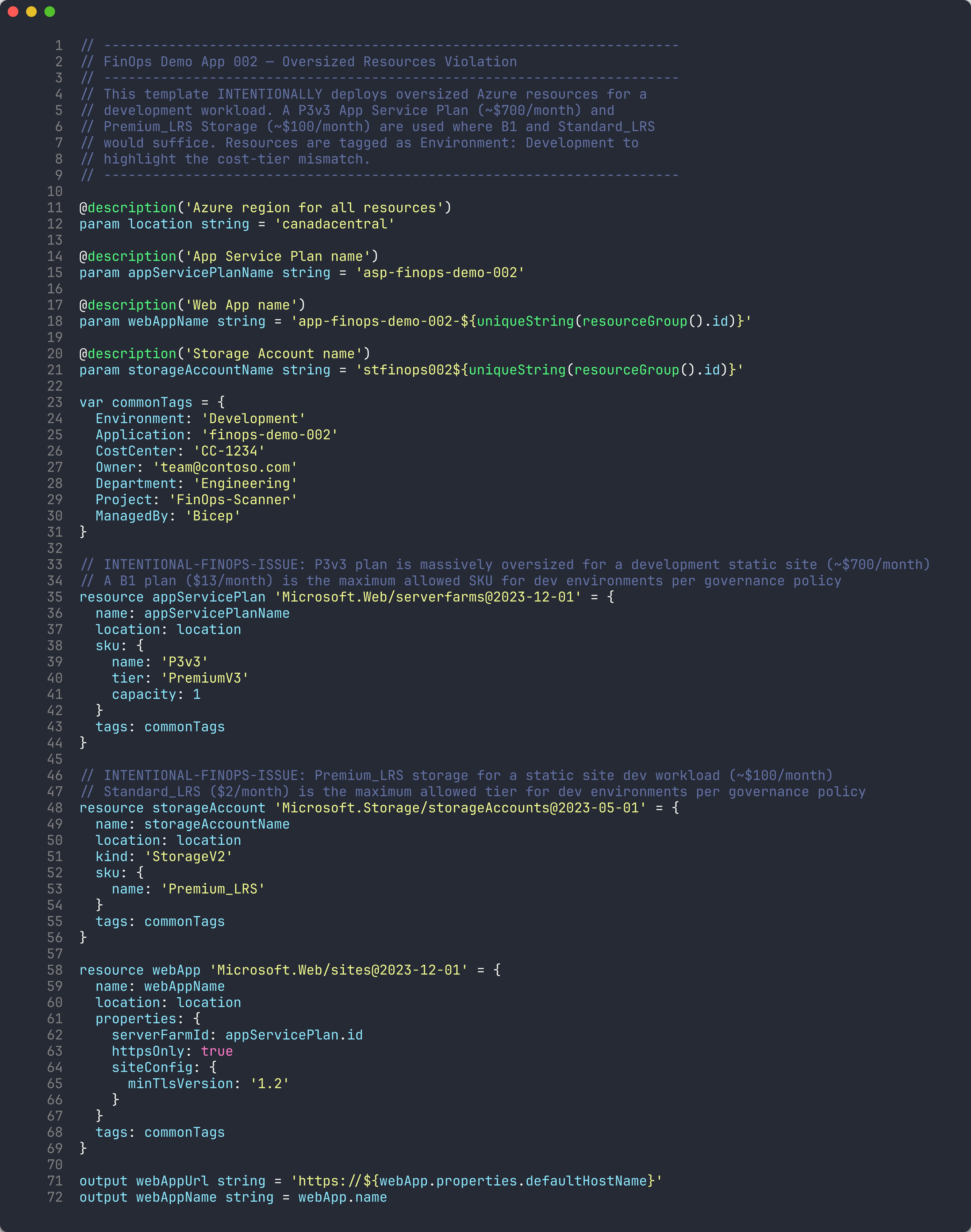 App 002 Bicep — P3v3 SKU