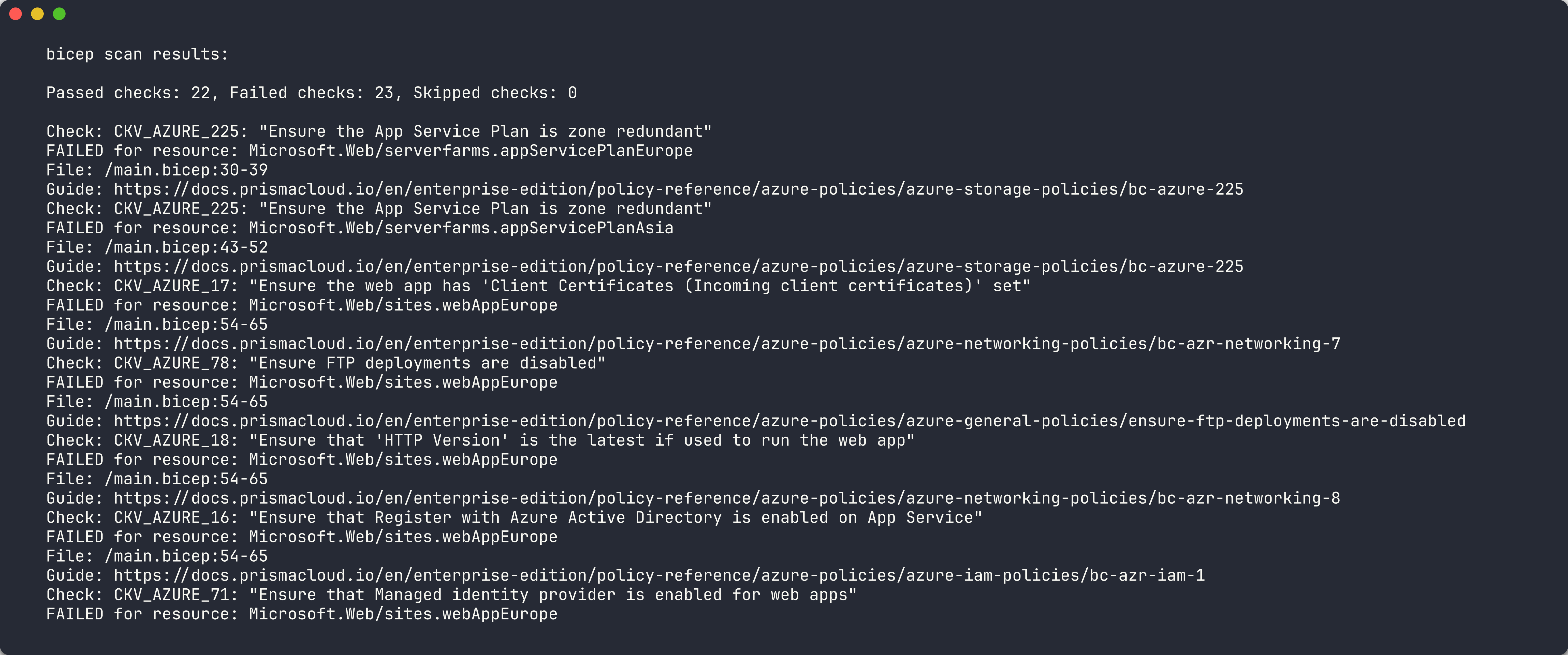 Checkov scan output for app 005