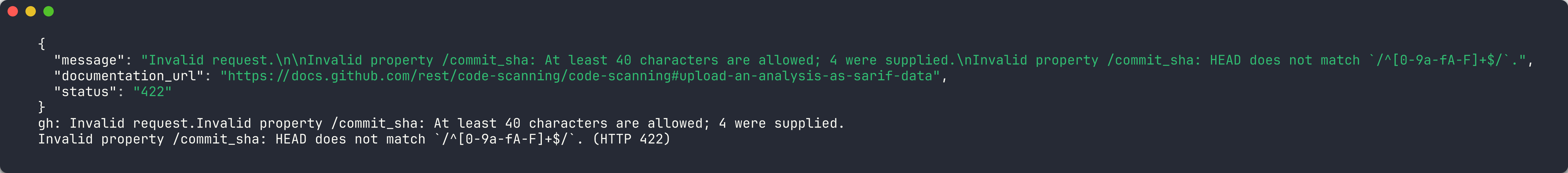 gh api command to upload SARIF