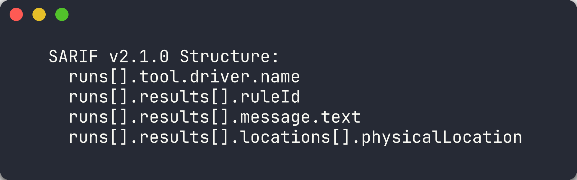SARIF JSON structure with annotations