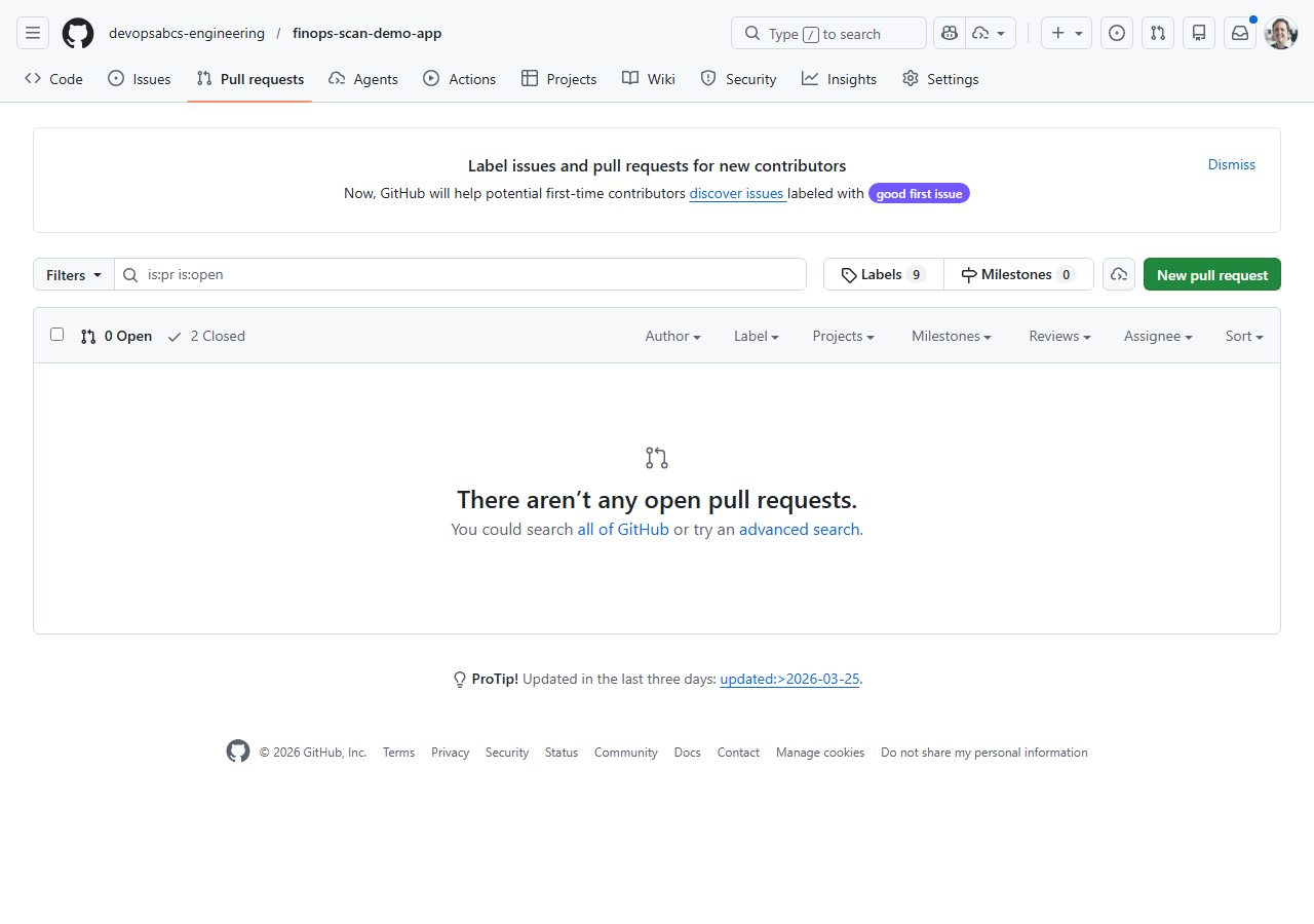 PR with Infracost cost comment