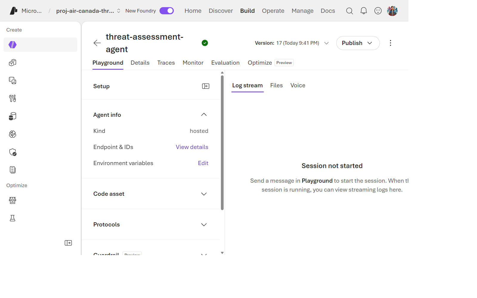 Foundry portal agent detail page