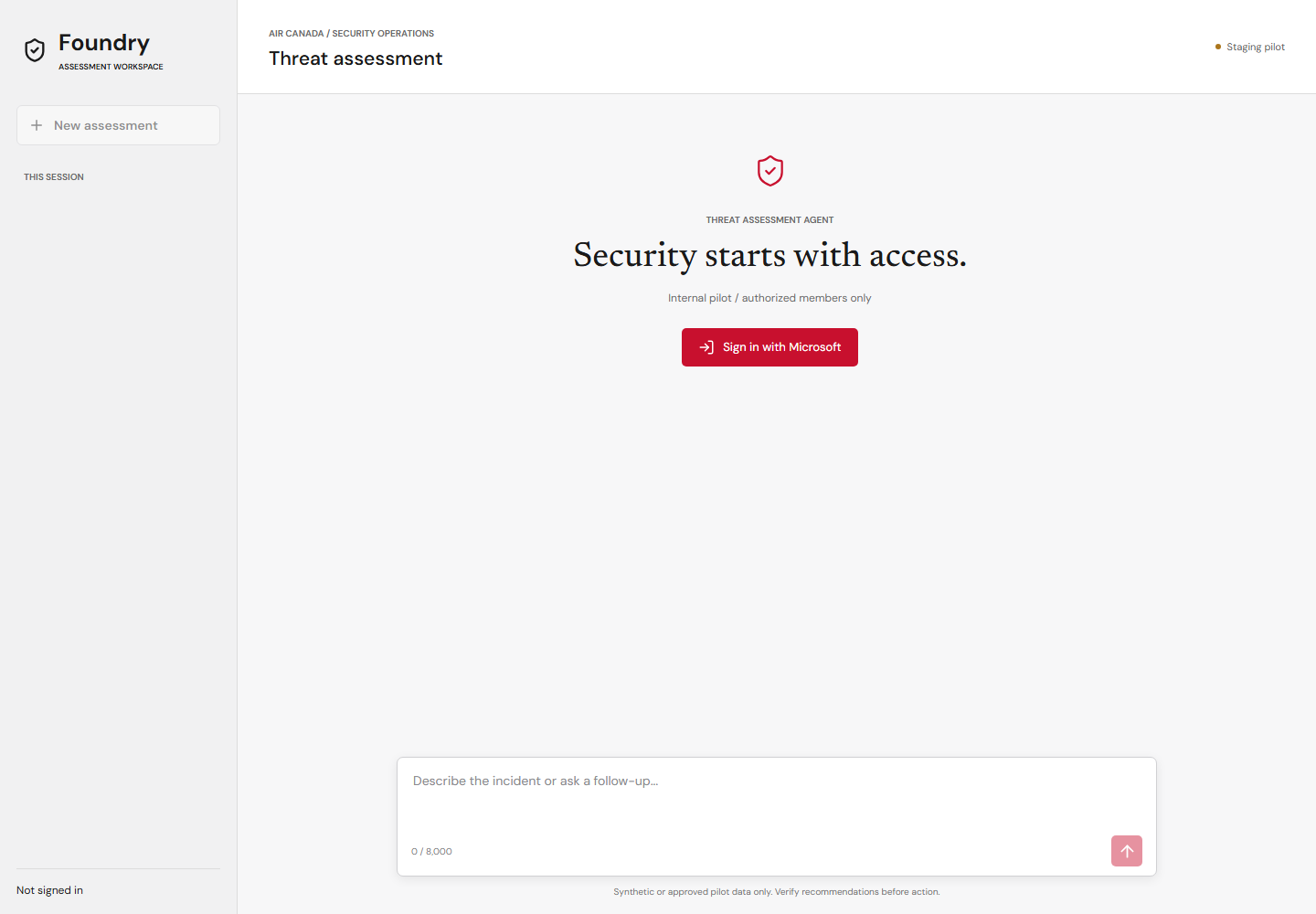 Air Canada-themed web chat sign-in screen on desktop